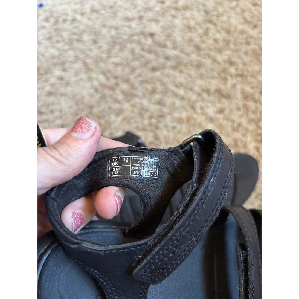 Dr. Martens Junior Klaire Leather Strap Sandals Kids Sz 13 Black Hook and Loop